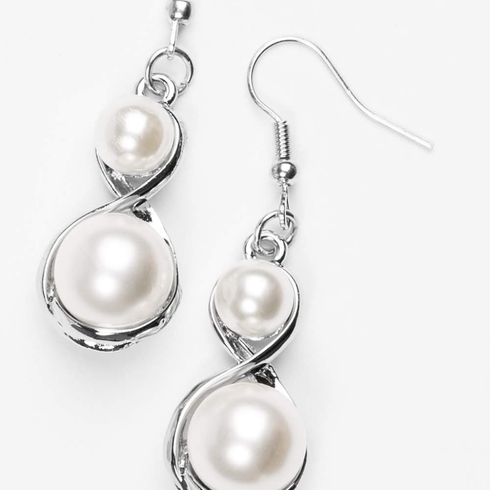 Paparazzi White Earrings- Set the stage white